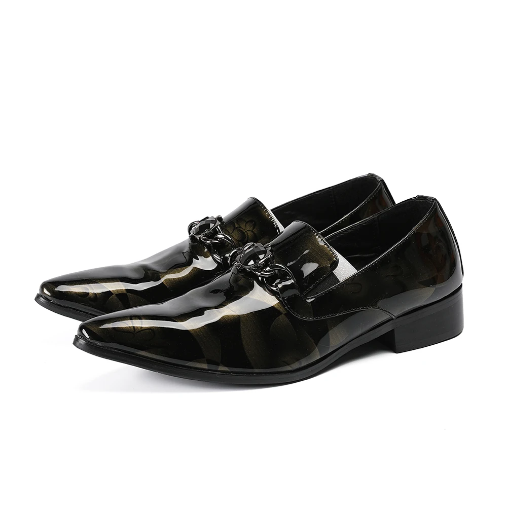 

Zapatos hombre genuine patent leather wedding mens shoes formal slip on loafers pointy toe male night club italian oxford