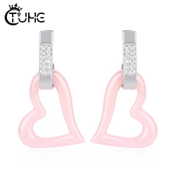 Pave Crystal Women Stud Earrings Fashion Jewelry Lovely Heart Healthy Ceramic Earrings Engagement Birthday Gift Jewelry