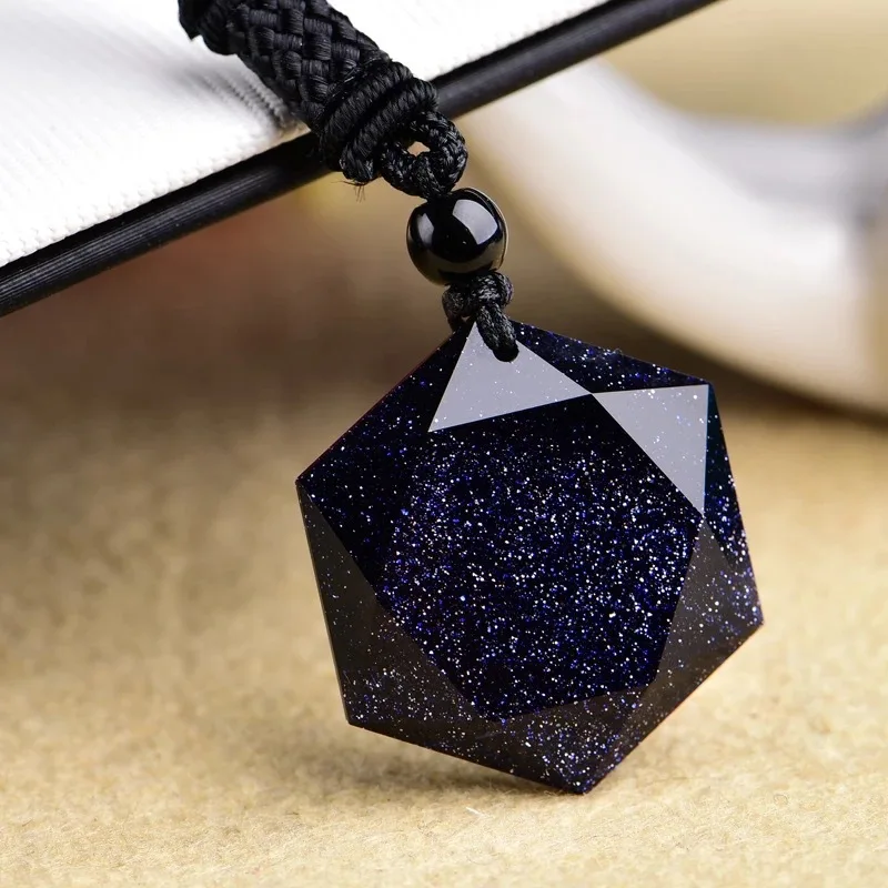 Genuine Blue Sand Stone Pendants Six Stars Pendant Energy Stone Sweater Chain Necklace Women Fashion Jewelry