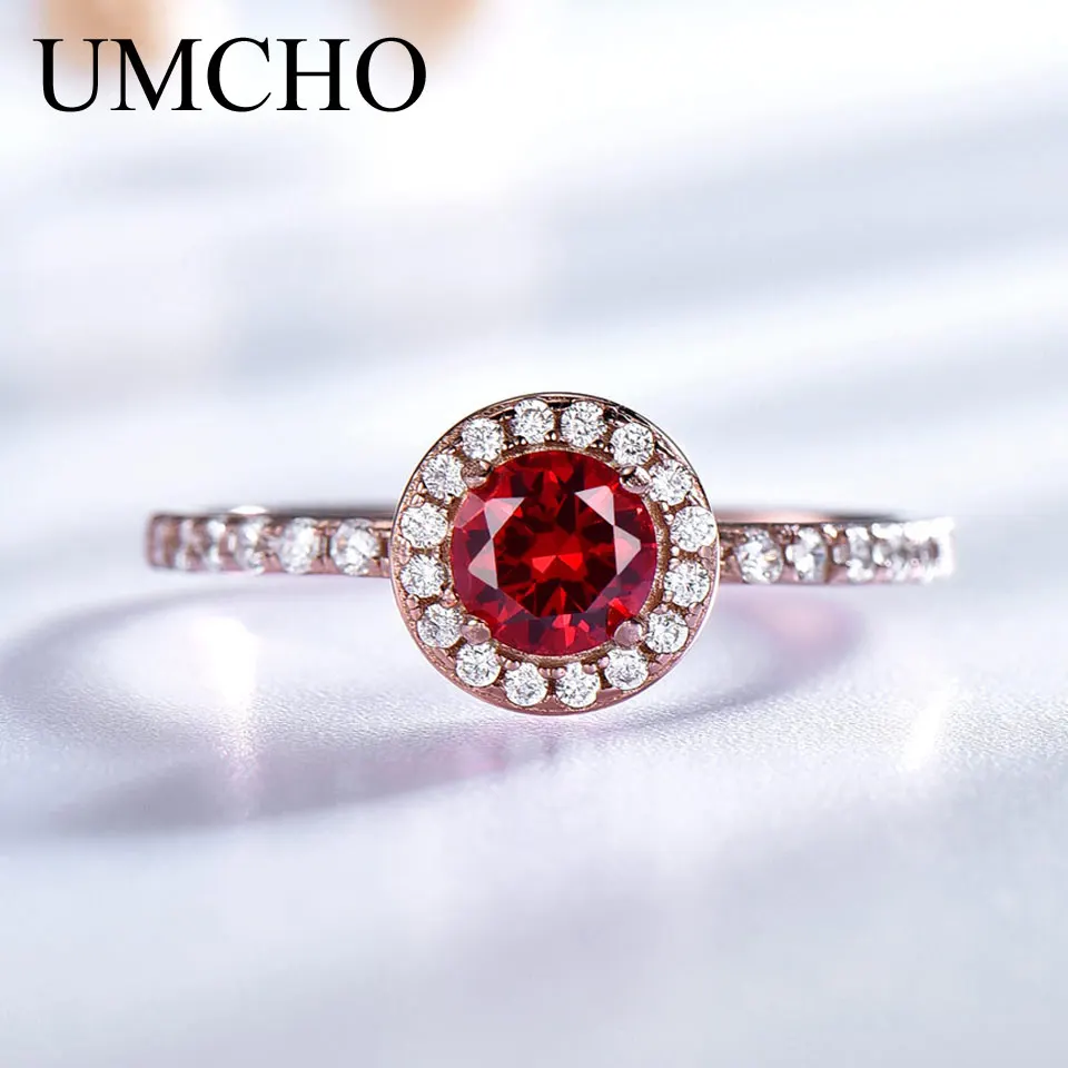 

UMCHO Red Garnet Gemstone Solid 925 Sterling Silver Ring Birthstone Gift Rings For Women Trendy Classic Engagement Wedding Gift