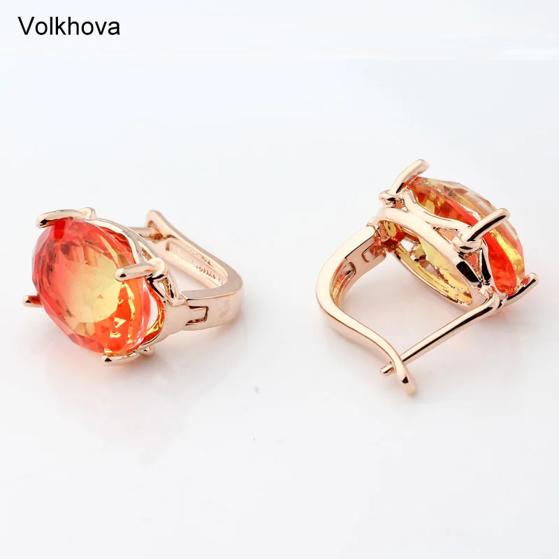 New Fashion Round Gradient 5 Color Drop Earrings For Women Rose Gold Color Jewelry Tourmaline Zircon Glass Earrings For Gift