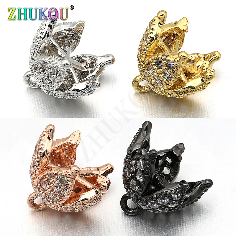 ZHUKOU 1piece 9mm Brass Cubic Zirconia Tassel Cap Pendant Charms, Mixed Color, Hole: 1mm, Model: VM11