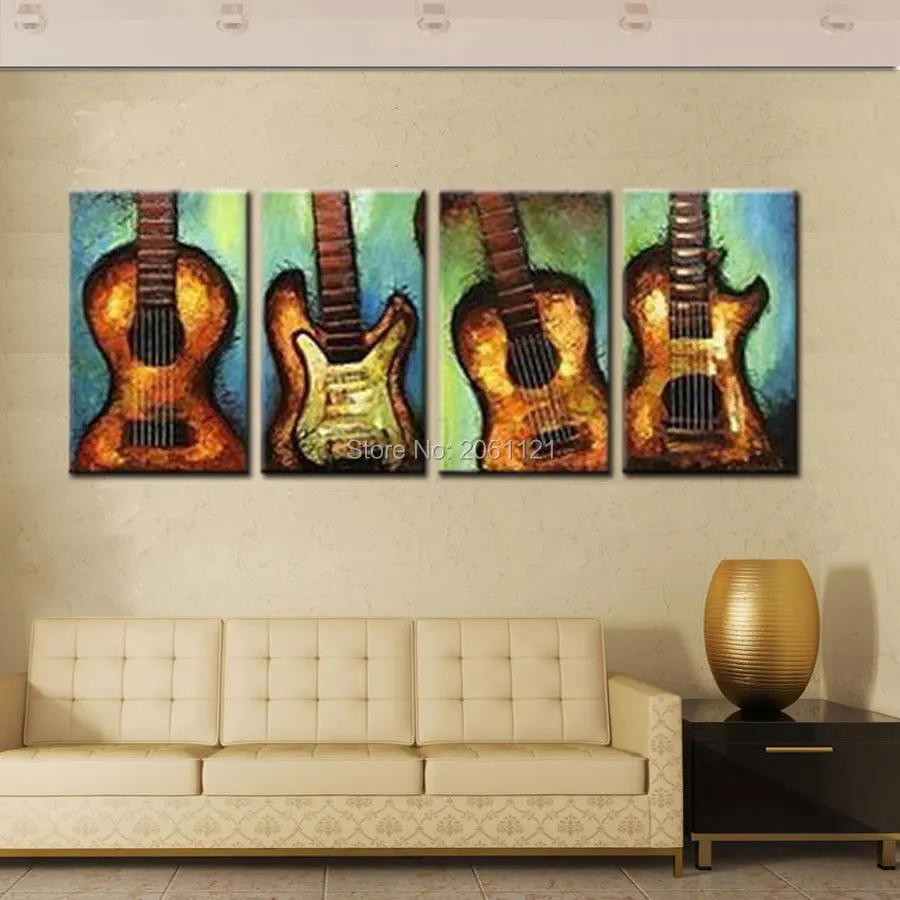 hand painted guita canvas painting music room modern sitting room wall decorations muiti panels wall art from artist