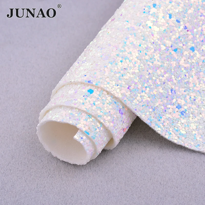 JUNAO 20x34cm Sewing Glitter AB Artificial Leather Trim Synthetic Sequins Fabric Paillette Fake Leather Jewelry Material for DIY