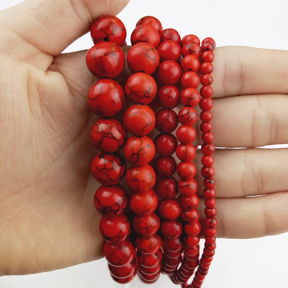 WLYeeS Factory price Red synthetic bead Natural stone 4 6 8 10 12mm Round Loose bead for jewelry Necklace Accessories Making DIY