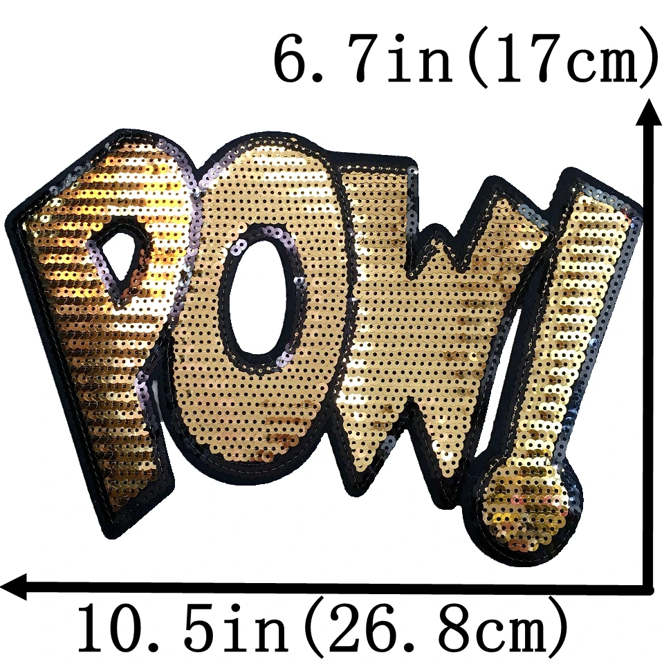 1 Máy Tính Lớn Kim Sa Lấp Lánh POW! Miếng Dán Cường Lực Cho Túi Đựng Quần Áo Áo Thun Sắt Trên Miếng Dán DIY Trang Trí Appliques Thời Trang