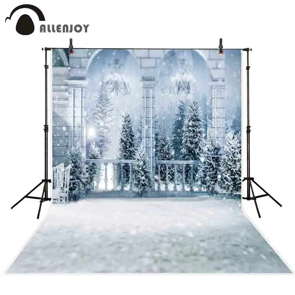 Allenjoy photography background winter wonderland Frozen castle balcony snow Christmas forest backdrop photocall photobooth