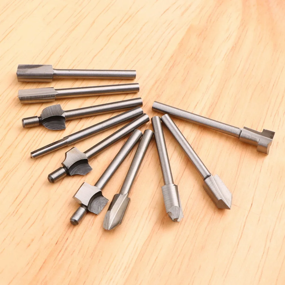 10pcs/set Bits Wood Cutter Milling Fits Dremel Rotary Tool Set Shank Carpentry Router Bits For Rotary Tools DIY