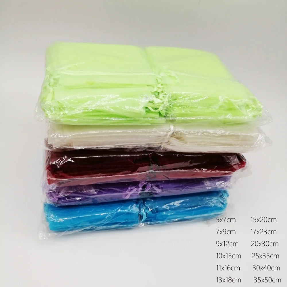 100pcs 20x30cm Organza Jewelry Bags Pouch Women Drawstring Organza Bags Packaging For Jewelry Pouches Jewelry Packaging Display