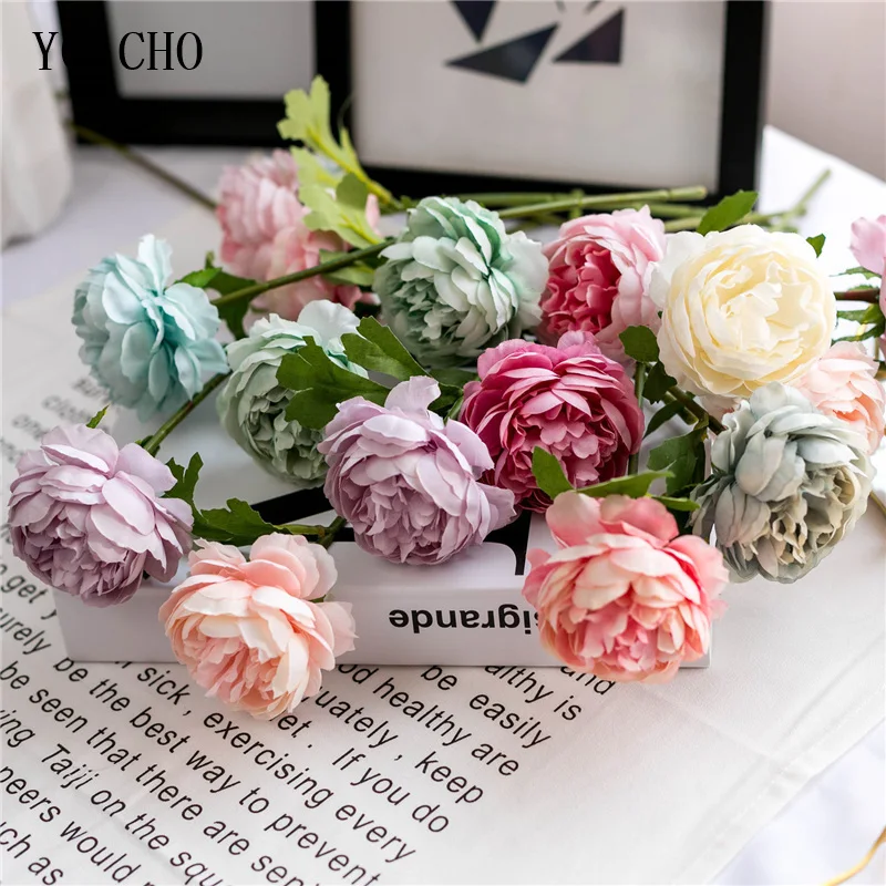 YO CHO  Artificial Silk Rose Flower   Fake Flower  White Peony  Wedding Wall Decor  DIY Christmas Wreath  Indoor Home Decor  New