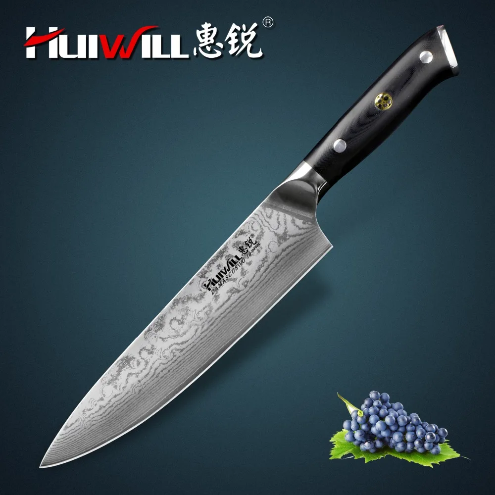 

Huiwill brand VG10 Damascus carbon steel 8" kitchen chef knife Cleaver knife with Mosaic Rivet Super Quality