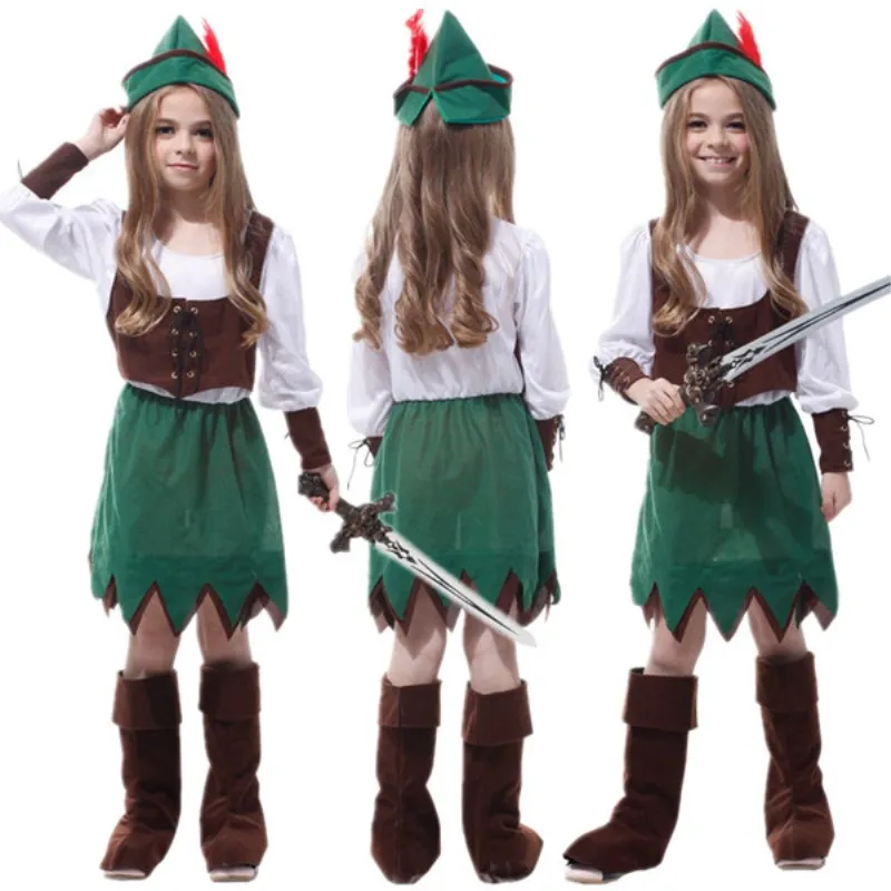 Kinder Robin Hood Peter Pan Piraten Kostüm Neujahr Weihnachten Karneval Ostern Halloween Kinder Mädchen Kostüm Cosplay Kleidung