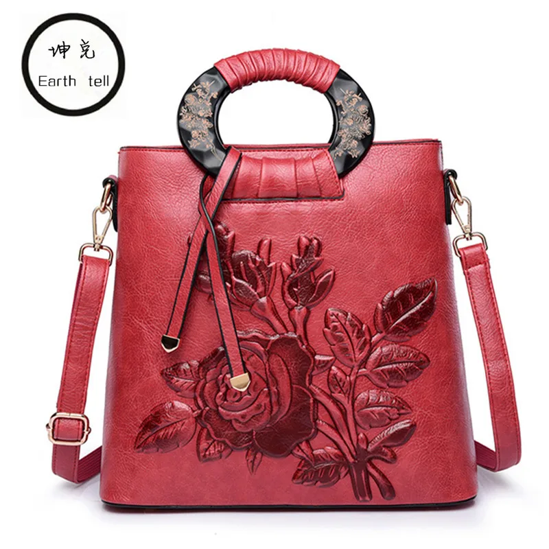 Earth tell brand fashion PU leather women shoulder bag female handbag bucket Embossed ladies crossbody Retro bag large capacity arch enemy earth lp