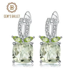 GEM'S BALLET 4.16Ct Natural Green Amethyst Gemstone Earrings 925 Sterling Silver Stud Earrings for Women Wedding Fine Jewelry