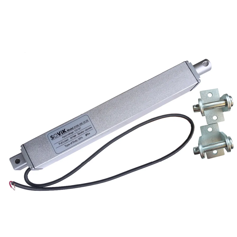 12V 24V Micro Linear Actuator 100mm 4 inch Stroke Electric DC Motor 250N Max Load Multi-function Auto Use with Mounting Brackets