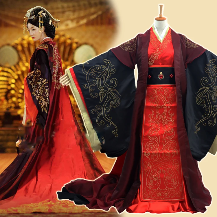 Traditional Han Dynasty Empress Embroidery Red Wedding Hanfu for TV Play The Virtuous Queen of Han Weizifu Women's Costume