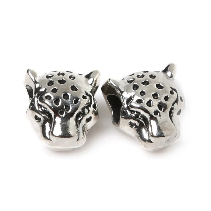 Hot- 10pcs/lot Antique Sliver Gold Color Tibetan Leo Lion Leopard Head Beads Spacer Bead Metal Charms For Jewelry Making