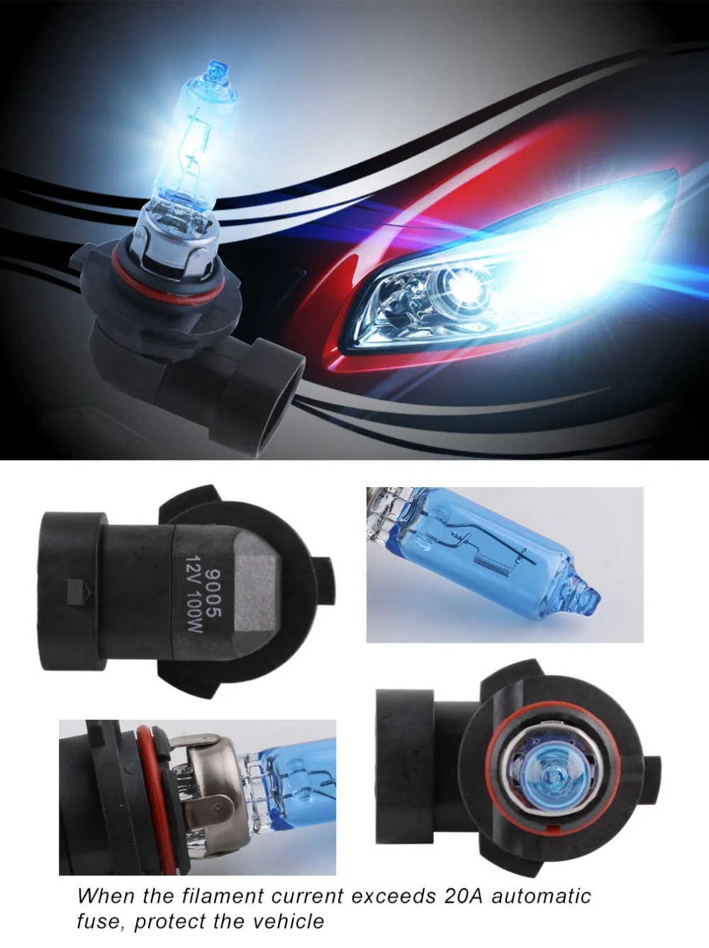 2pcs 9005 HB3 55W 12V Super Bright Halogen Bulb Car Headlight Lamp Fog Lights High Power Auto Light Bulbs 5000K White