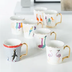 Gold  Animal Flamingo Cat Penguin Ceramic Coffee Mug Bone China Breakfast Milk Water Cup Couple Creative Birthday Gifts