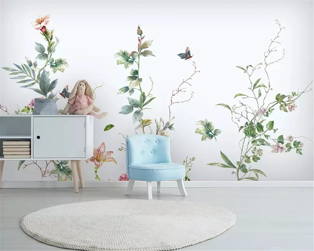 

Beibehang wallpaper for walls 3 d Modern Hand Painted vintage floral butterfly background wall decorative painting 3d wallpaper