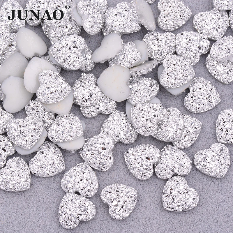 JUNAO 100 buah Glitter merah muda AB hati berlian imitasi Flatback Resin batu kristal tidak dijahit berlian Strass Applique untuk kerajinan DIY
