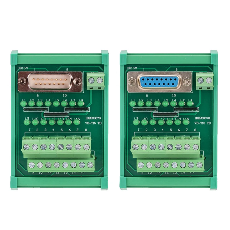 DB15 female male connectors terminal block breakout board adapter DIN Rail Type with Led Indicator