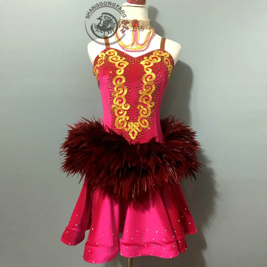 

New style latin dance costume sexy feather latin dance dress for women latin dance competition dresses A77 S-4XL