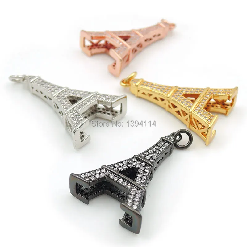 

30*18*7mm Micro Pave Clear CZ Eiffel Tower Charm Fit For Making Bracelets Or Necklaces Jewelry