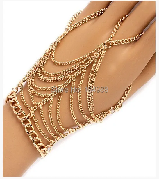 Free shipping Style HE0023  Women Fashion Gold Colour Muti-layers Chains Bracelet Hand Jewelry 3 colors