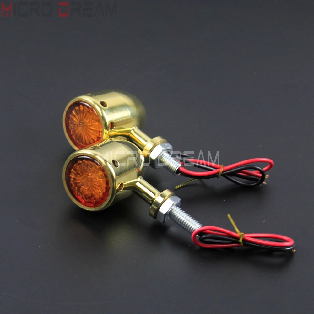 2pcs Brass Motorcycle Turn Signal Indicator Lamp DC 12V Maker Blinker Light Amber for Harley Sportster Chopper Yamaha Universal