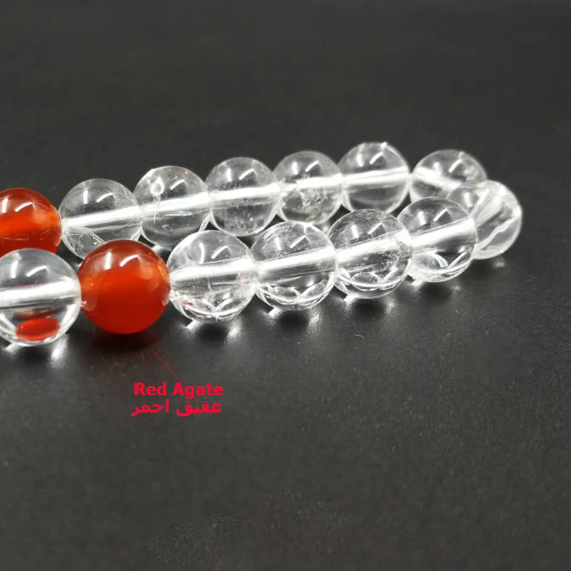 Tasbih white transparent Crystal with red agates tassel transparent style Crystal color prayer beads 33 66 99beads stone Rosary
