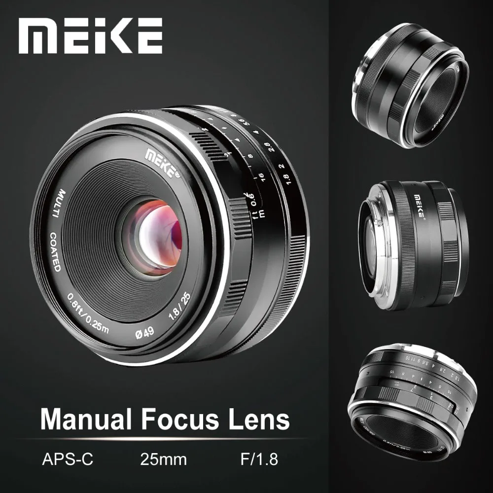 

Широкоугольный ручной объектив Meike 25 мм F1.8 для Fuji X-mount/для Sony E Mount/для камеры Panasonic Olympus A7 A7II A7RII