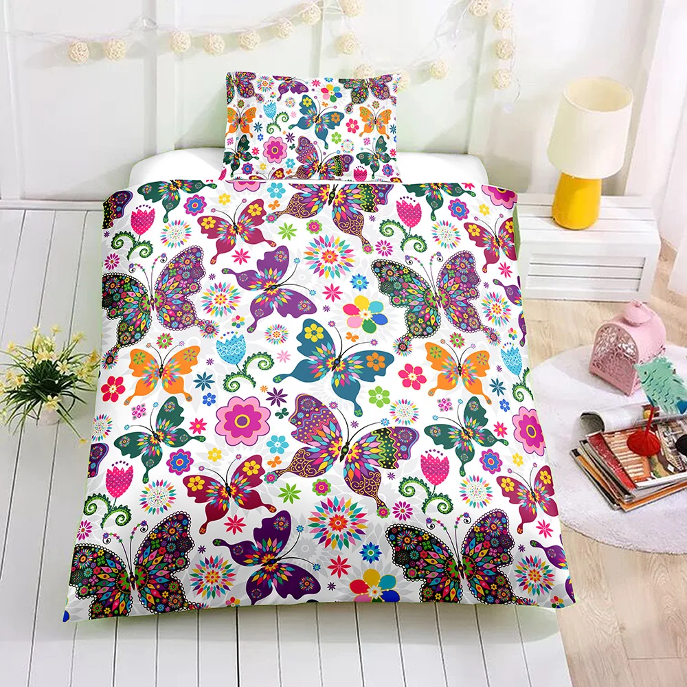 AHSNME Special Promotion! ! ! Children's Cartoon Bedding Set Butterfly and Flowers Sweet Girl's Room Quilt Cover Home Textiles