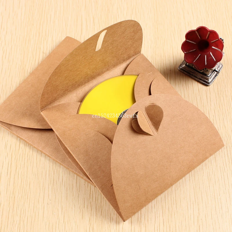 

500pcs Kraft CD Case Cover Envelope for Party 13x13cm Heart CD Kraft Paper Case Bag CD Sleeves Discs DVD Packaging Bag Box