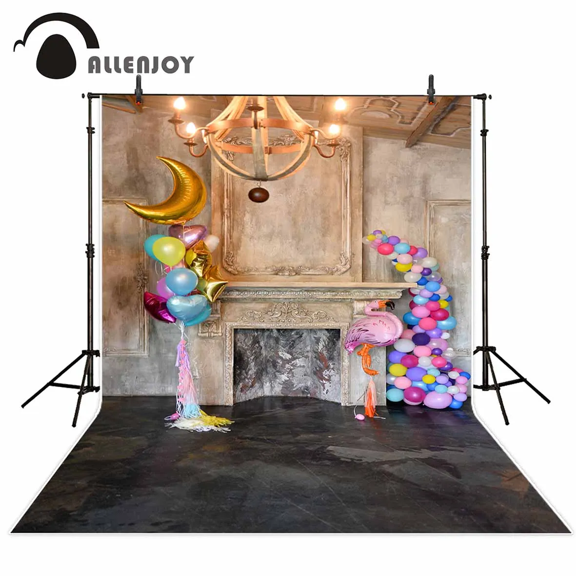 Allenjoy photography backdrops Castle Fireplace Flamingo and moon balloons chandelier backgrounds for photo studio professional