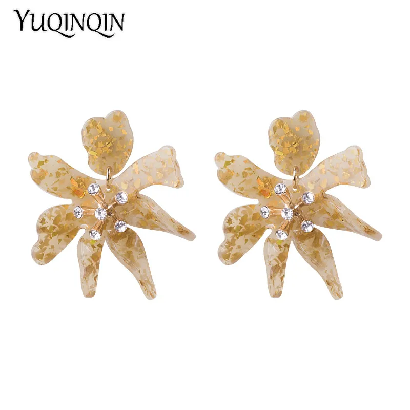 Classic Dangle Fashion Acetate Resin Flower Crystal Earrings for Women Big Acetic Acid Dangling Acrylic Earring Metal Jewelry