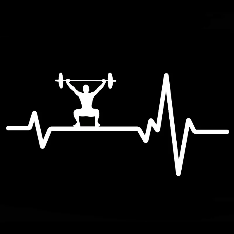 YJZT 17CM*7.9CM Workout Weight Plate Bar Squat Man  Heartbeat Vinyl Black/Silver Car Sticker C22-1213