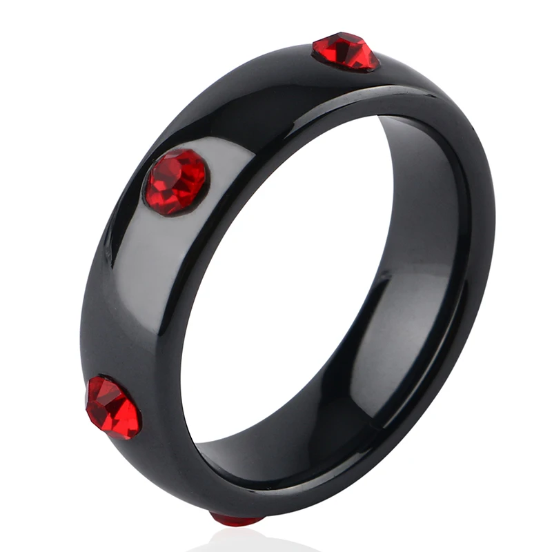 2018 Rings Ceramic Unique Red Stone Ring 6mm Width Black White Ring For Women Engagement Anniversary Ring Jewelry Fashion