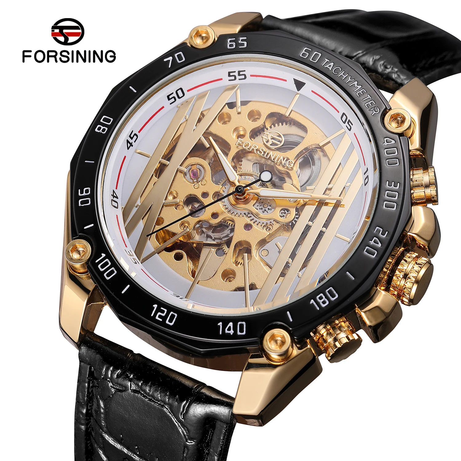 

2023 Fashion Forsining Top Brand Military Sport Clock Design Automatic Transparent Leather Skeleton Mens Mechanical Wrist Watch