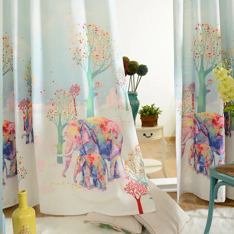 

3D Digital Printing Curtain Camouflage Cartoon Elephant Cloth Curtain Living Room Children's Bedroom Sunshade Curtain