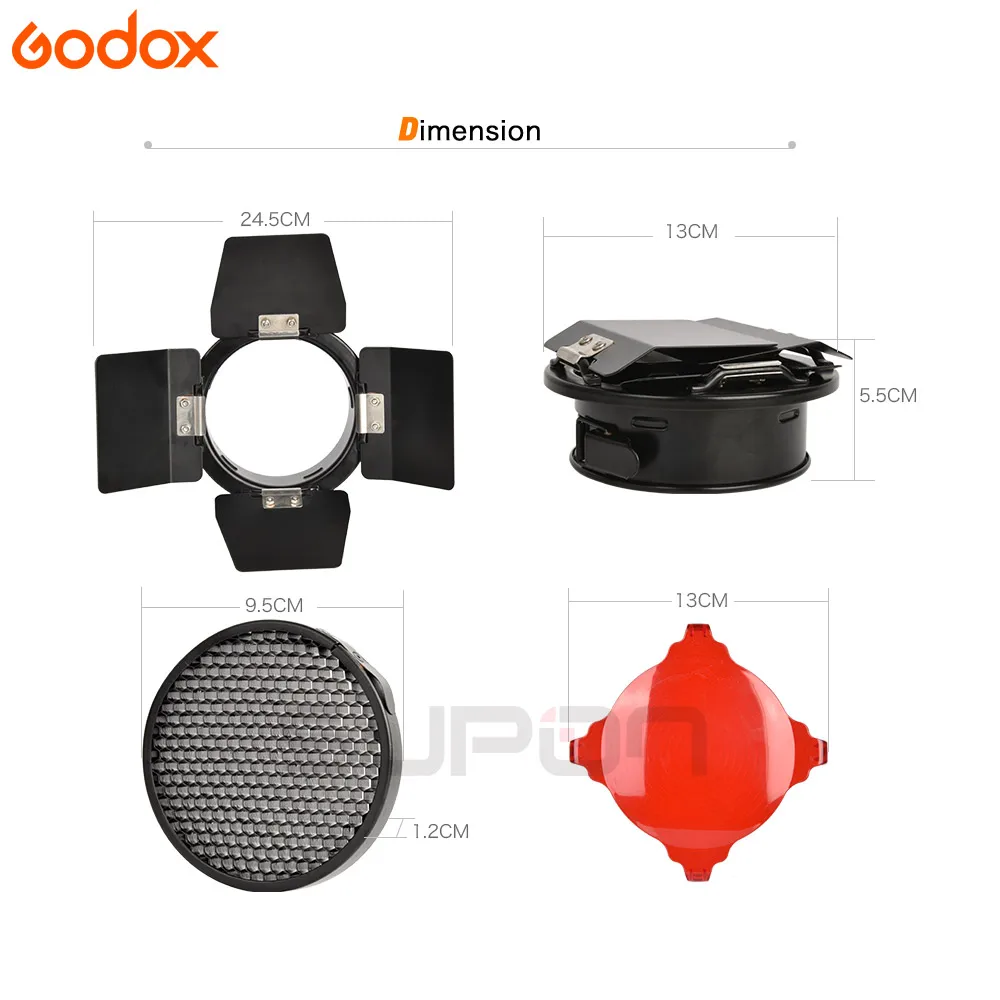 Godox BD-03 Barn Door With Honeycomb Grid and 4 Color filter Kits for Photo Studio Flash K-150 K-180 250SDI 300SDI E250