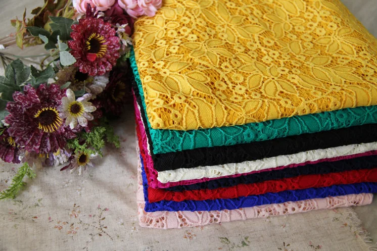 15 Color Delicate Lace Thicken Fabric Cloth Elastic Hollow Out Flowers DIY Cake Skirt Fabric Cloth RS132