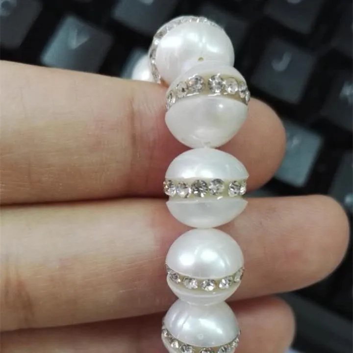 10mm Natural White Freshwater Pearl beads Pave Rhinestone Beads Jewelry findings accessory for jewelry making