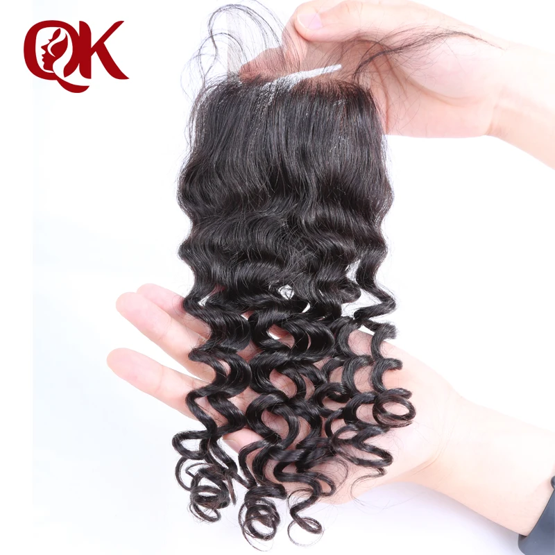 

QueenKing Hair Brazilian Lace Closure Curly Remy Hair 3.5"x 4" French Lace 10-18 Inches Natural Color Human Hair Closure