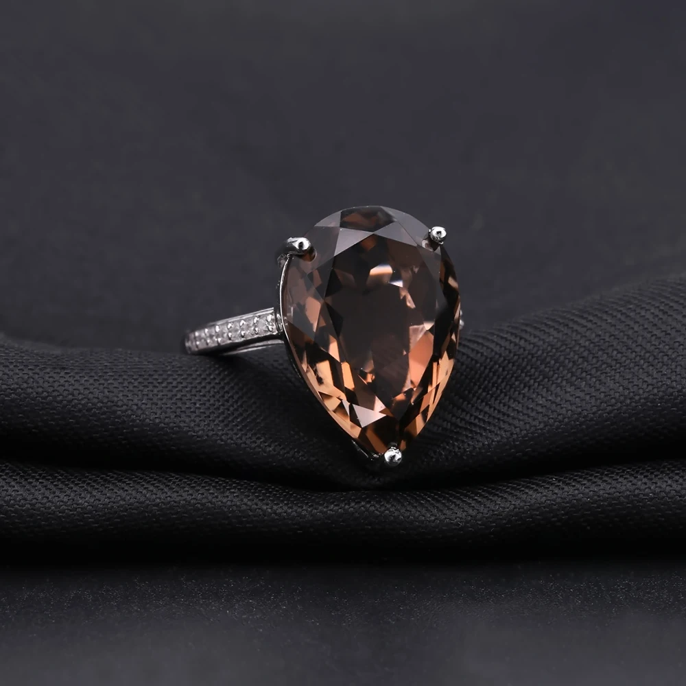 Gem\'s Ballet 10.68ct Natural Smoky Quartz Gemstone Cocktail Rings For Women 925 Sterling Silver Engagement Ring Fine Jewelry