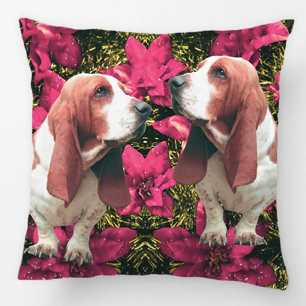 

Basset Hound Poinsettias Christmas Throw Pillow Case Decorative Cushion Cover Pillowcase Customize Gift By LVSURE For Sofa Seat