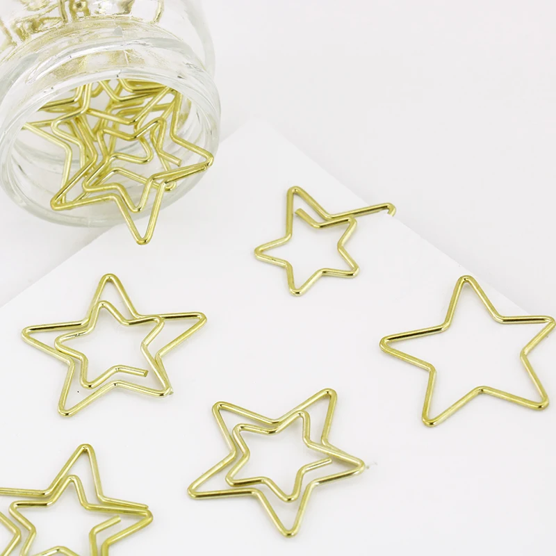 TUTU 10PCS/LOT Electroplated Gold star Paper Clip Pin Metal Clip Bookmarks Storage Office Accessories Cute Bow Paper clips H0022