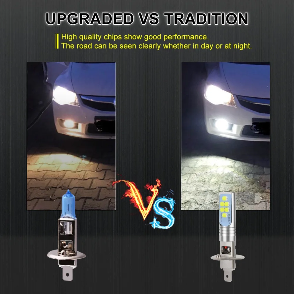 2Pcs H1 H3 LED Bulb Super Bright 12 3535SMD Car Fog Lights 12V 24V 6000K White Driving Day Running Lamp Auto