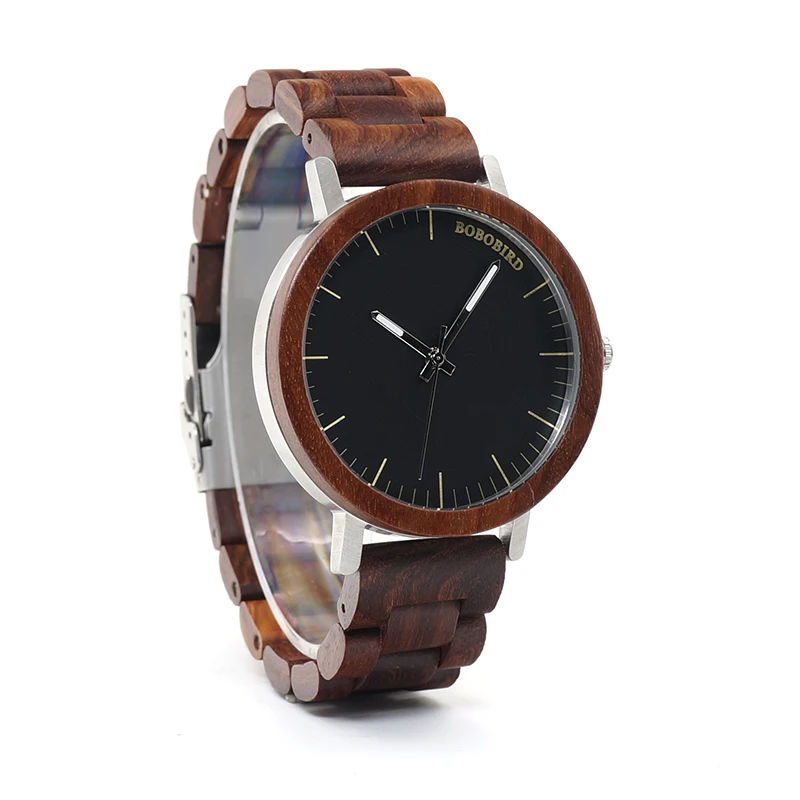 BOBO BIRD WM16 Brand Design Rose Wooden Watch for Men Cool Metal Case Wood Strap Quartz Watches Luxury Unisex Customized Gift