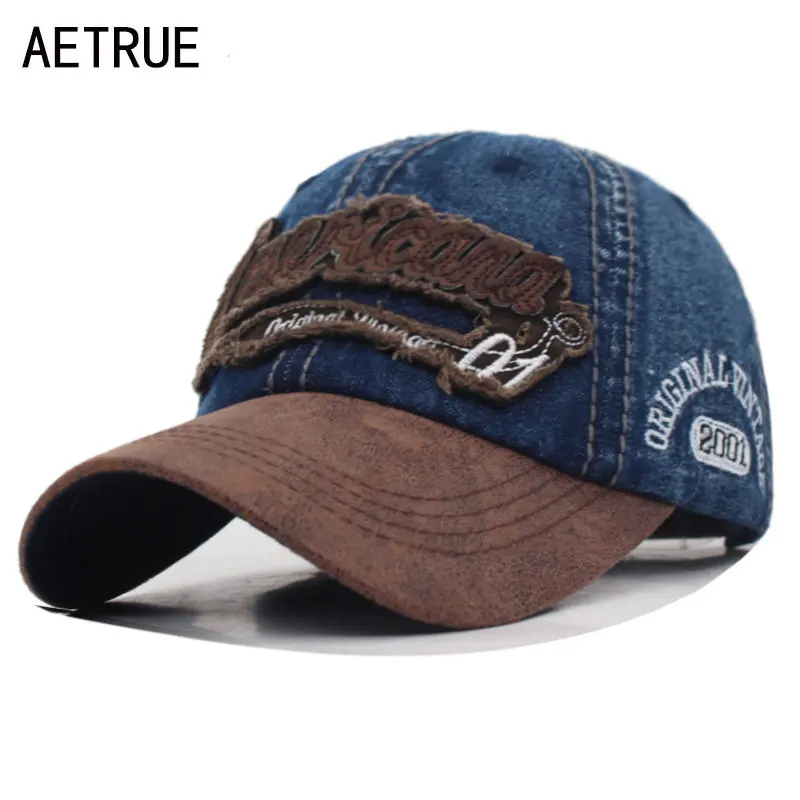 AETRUE Washed Jeans Men Baseball Cap Snapback Hats Caps For Women Man Falt Bone Denim Gorras Casquette Male Dad Baseball Hat Cap